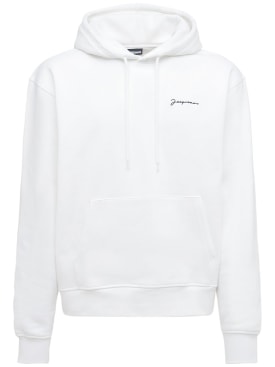 Jacquemus: Le Sweatshirt Brodé cotton jersey hoodie - White - men_0 | Luisa Via Roma