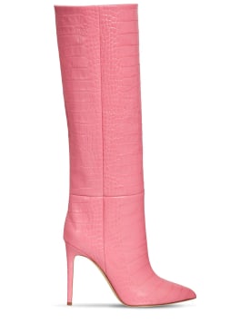 Paris Texas: 105mm Croc embossed leather tall boots - Pink - women_0 | Luisa Via Roma