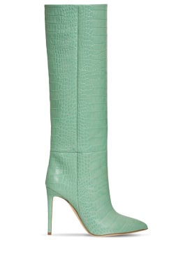 Paris Texas: 105毫米鳄鱼压纹皮革高筒靴 - 水绿色 - women_0 | Luisa Via Roma