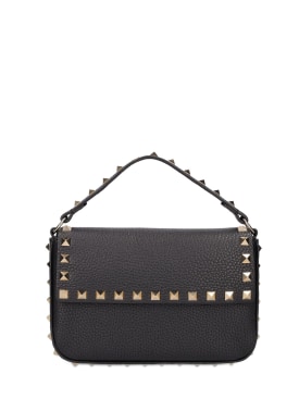 Valentino Garavani: Small Rockstud leather top handle bag - Black - women_0 | Luisa Via Roma