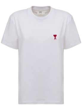 AMI Paris: Camiseta de algodón orgánico - Blanco - women_0 | Luisa Via Roma