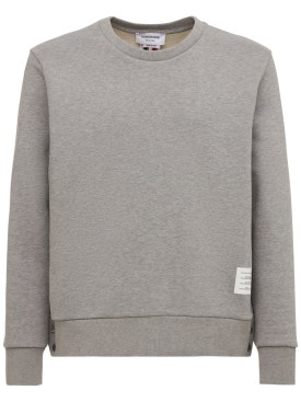 Thom Browne: Cotton jersey sweatshirt w/ knit stripe - Lt Grey - men_0 | Luisa Via Roma