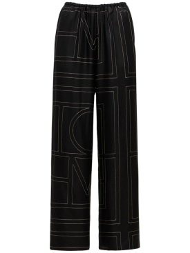 Toteme: Monogram embroidered silk pants - Black - women_0 | Luisa Via Roma