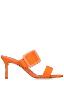 Manolo Blahnik: 70毫米Gable粘胶纤维&亚麻穆勒鞋 - 橙色 - women_0 | Luisa Via Roma