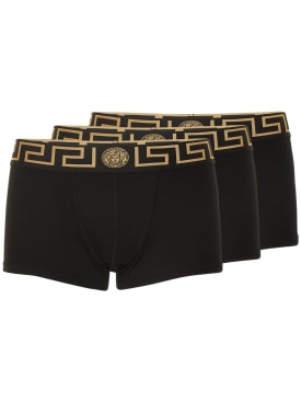 Versace: 弹力棉质平角内裤3条套装 - 黑色 - men_0 | Luisa Via Roma