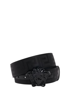 Versace: 4cm Medusa tech & leather belt - Black - men_0 | Luisa Via Roma
