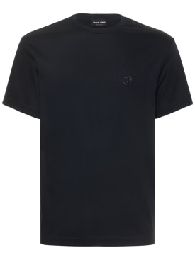 Giorgio Armani: Logo棉质T恤 - 海军蓝 - men_0 | Luisa Via Roma