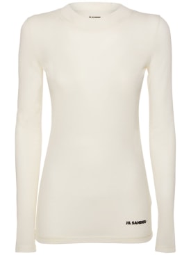 Jil Sander: Logo wool blend jersey top - Black - women_0 | Luisa Via Roma