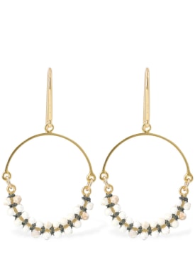 Isabel Marant: Cesaria beaded hoop earrings - Ecru/Gold - women_0 | Luisa Via Roma