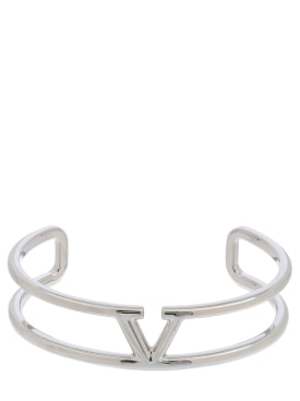 Valentino Garavani: V logo empty cuff bracelet - Silver - men_0 | Luisa Via Roma