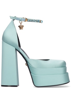 Versace: 155毫米Platform绸缎高跟鞋 - 浅蓝色 - women_0 | Luisa Via Roma