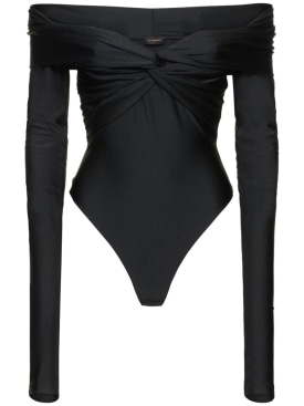 The Andamane: Kendall off the shoulder Lycra bodysuit - Black - women_0 | Luisa Via Roma
