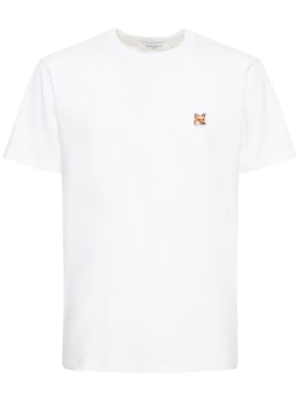 Maison Kitsuné: Camiseta de jersey de algodón con logo - Blanco - men_0 | Luisa Via Roma