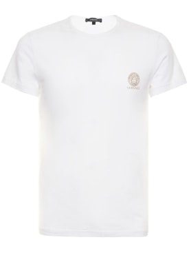 Versace: Lot de 2 t-shirts en coton stretch - Blanc/Noir - men_0 | Luisa Via Roma