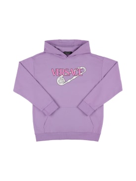 Versace: Printed cotton sweatshirt hoodie - Light Purple - kids-girls_0 | Luisa Via Roma