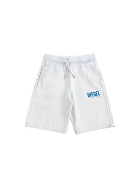Diesel Kids: Shorts de algodón con logo estampado - Blanco Opaco/Azul - kids-boys_0 | Luisa Via Roma