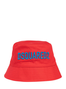 Dsquared2: Cotton gabardine bucket hat - Red - kids-boys_0 | Luisa Via Roma