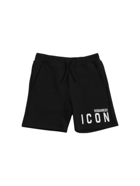 Dsquared2: Icon logo print cotton sweat shorts - Black - kids-boys_0 | Luisa Via Roma