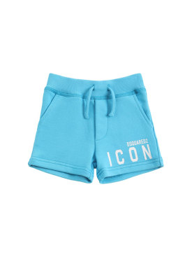 Dsquared2: Logo print cotton sweat shorts - Light Blue - kids-boys_0 | Luisa Via Roma