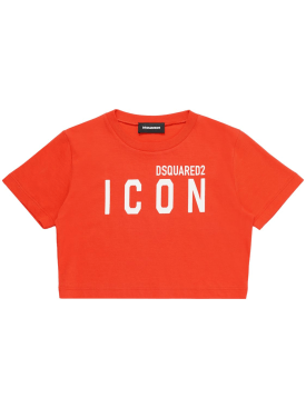 Dsquared2: T-shirt cropped in jersey con logo - Rosso - kids-girls_0 | Luisa Via Roma