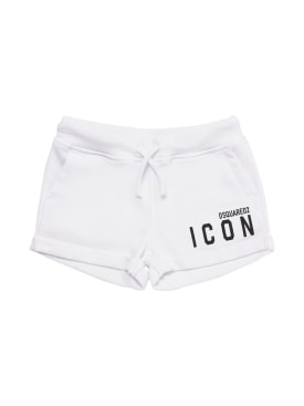 Dsquared2: Logo print cotton sweat shorts - White - kids-girls_0 | Luisa Via Roma