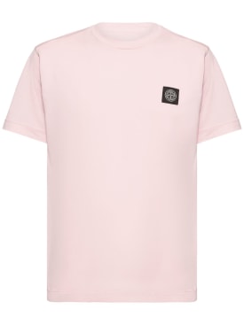 Stone Island: 로고 코튼 저지 티셔츠 - 핑크 - men_0 | Luisa Via Roma