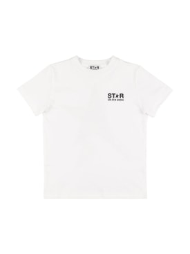 Golden Goose: Logo print cotton jersey t-shirt - White/Black - kids-girls_0 | Luisa Via Roma