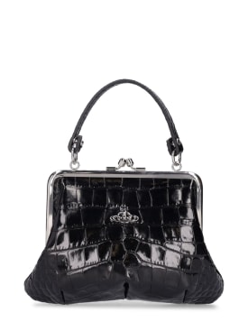 Vivienne Westwood: Granny Frame croc embossed leather bag - Black - women_0 | Luisa Via Roma