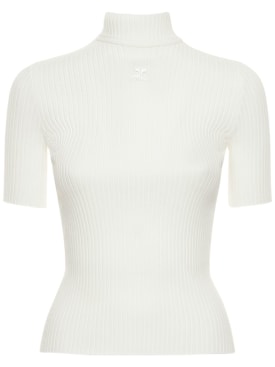 Courreges: 针织粘胶纤维混纺logo上衣 - 白色 - women_0 | Luisa Via Roma
