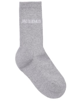 Jacquemus: Les Chaussettes logo knit socks - Grey - women_0 | Luisa Via Roma