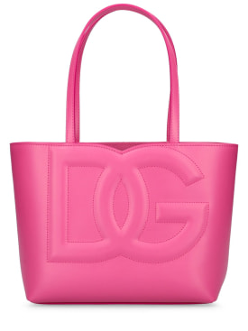 Dolce&Gabbana: Small DG logo leather tote bag - Glicine - women_0 | Luisa Via Roma