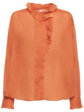 Marant Etoile: Camisa de algodón con volantes - Naranja - women_0 | Luisa Via Roma