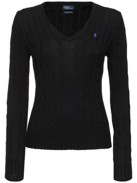 Polo Ralph Lauren: Kimberly braided knit sweater - Black - women_0 | Luisa Via Roma