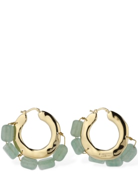 Jil Sander: Rough nature 3 hoop earrings - Gold/Green - women_0 | Luisa Via Roma