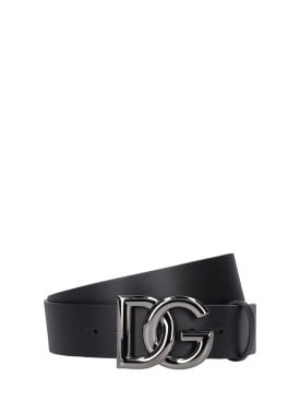 Dolce&Gabbana: 4cm Logo leather belt - Black - men_0 | Luisa Via Roma
