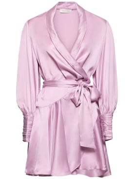 Zimmermann: Silk wraparound mini dress - Lilac - women_0 | Luisa Via Roma