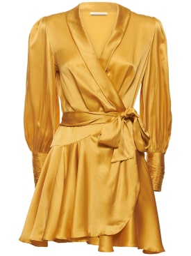 Zimmermann: Silk wraparound mini dress - Gold - women_0 | Luisa Via Roma