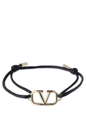 Valentino Garavani: V logo signature leather cord bracelet - Black - men_0 | Luisa Via Roma