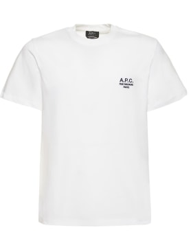 A.P.C.: T-shirt en coton biologique à logo brodé - Blanc - men_0 | Luisa Via Roma