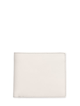 Maison Margiela: Logo grainy leather billfold wallet - White - men_0 | Luisa Via Roma