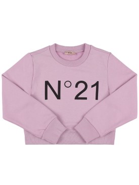 N°21: Printed cotton crop sweatshirt - Pink - kids-girls_0 | Luisa Via Roma