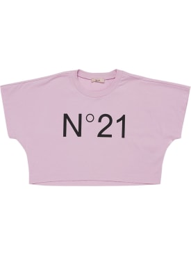 N°21: Logo print jersey cropped t-shirt - Pink - kids-girls_0 | Luisa Via Roma