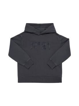N°21: Cotton hoodie w/ logo patch - Dark Grey - kids-boys_0 | Luisa Via Roma