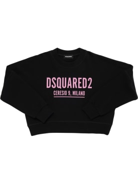 Dsquared2: Sweat-shirt en coton à logo caoutchouté - Noir - kids-girls_0 | Luisa Via Roma