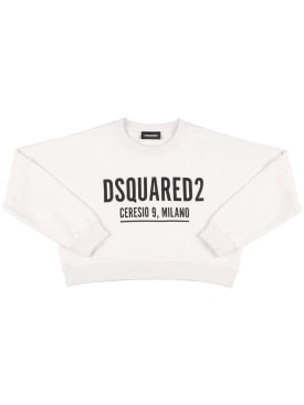 Dsquared2: Sweat-shirt en coton à logo caoutchouté - Blanc - kids-girls_0 | Luisa Via Roma