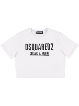 Dsquared2: Camiseta corta de algodón con logo de goma - Blanco - kids-girls_0 | Luisa Via Roma