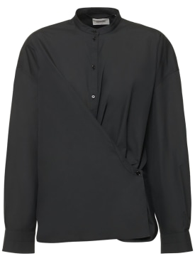 Lemaire: Officer collar twisted cotton shirt - Black - women_0 | Luisa Via Roma