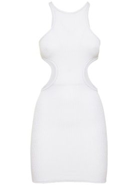 Reina Olga: Ele cut out crinkle stretch mini dress - Beyaz - women_0 | Luisa Via Roma