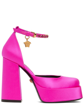 Versace: 110毫米厚底绸缎&粘胶纤维高跟鞋 - 桃红色 - women_0 | Luisa Via Roma