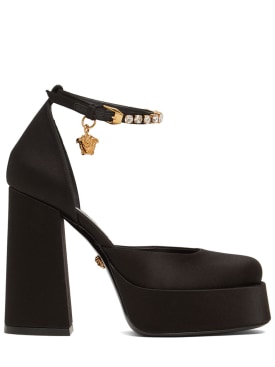 Versace: Zapatos de tacón de satén con y viscosa 110mm - Negro - women_0 | Luisa Via Roma